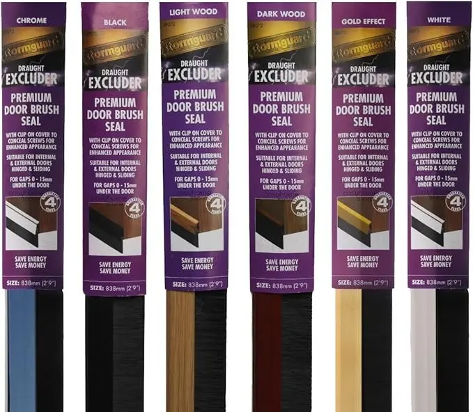 Draught Excluder Premium Door Strip - Brush, Black