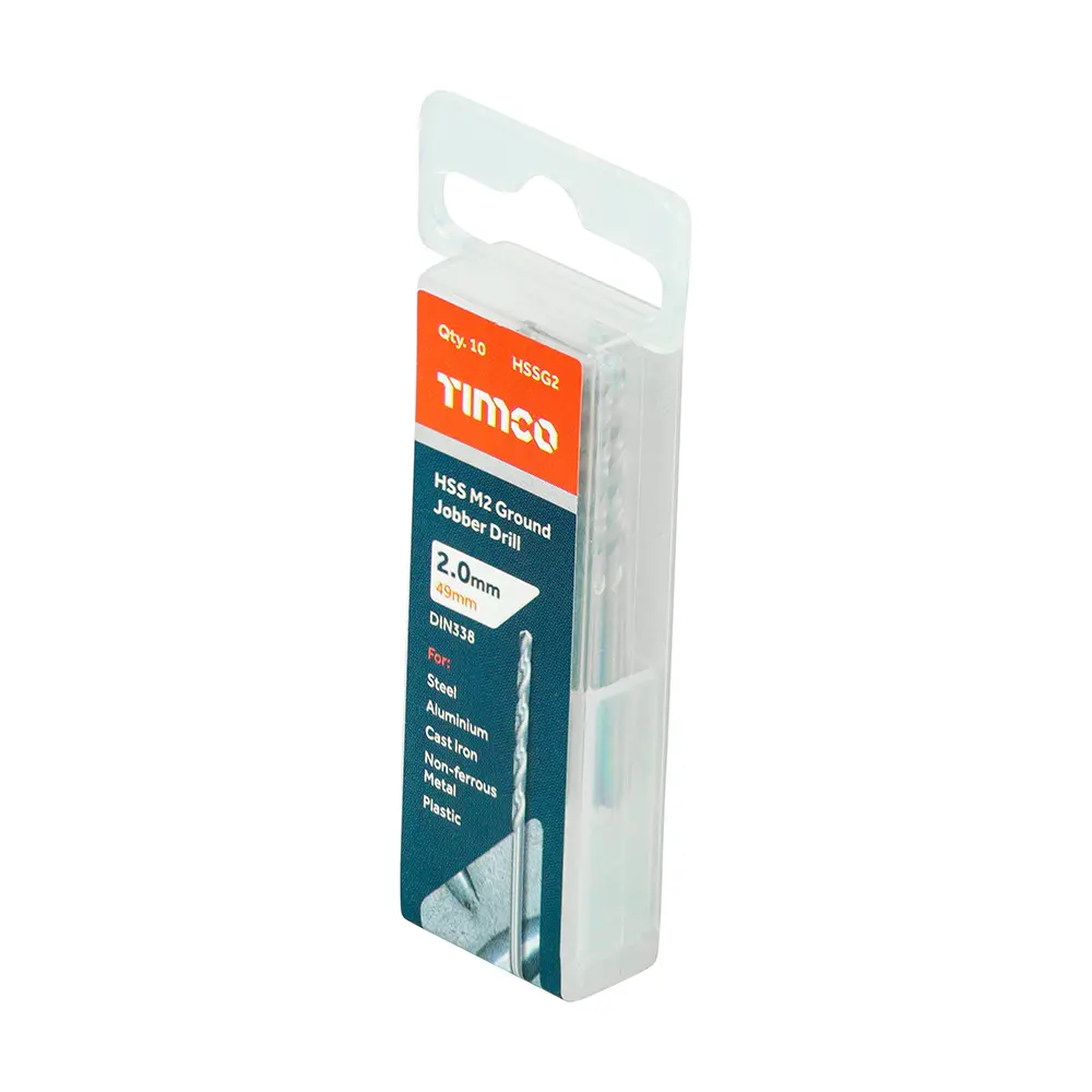 2.0 x 49mm Ground Jobber Drill Bits - HSS M2 - Pack of 10