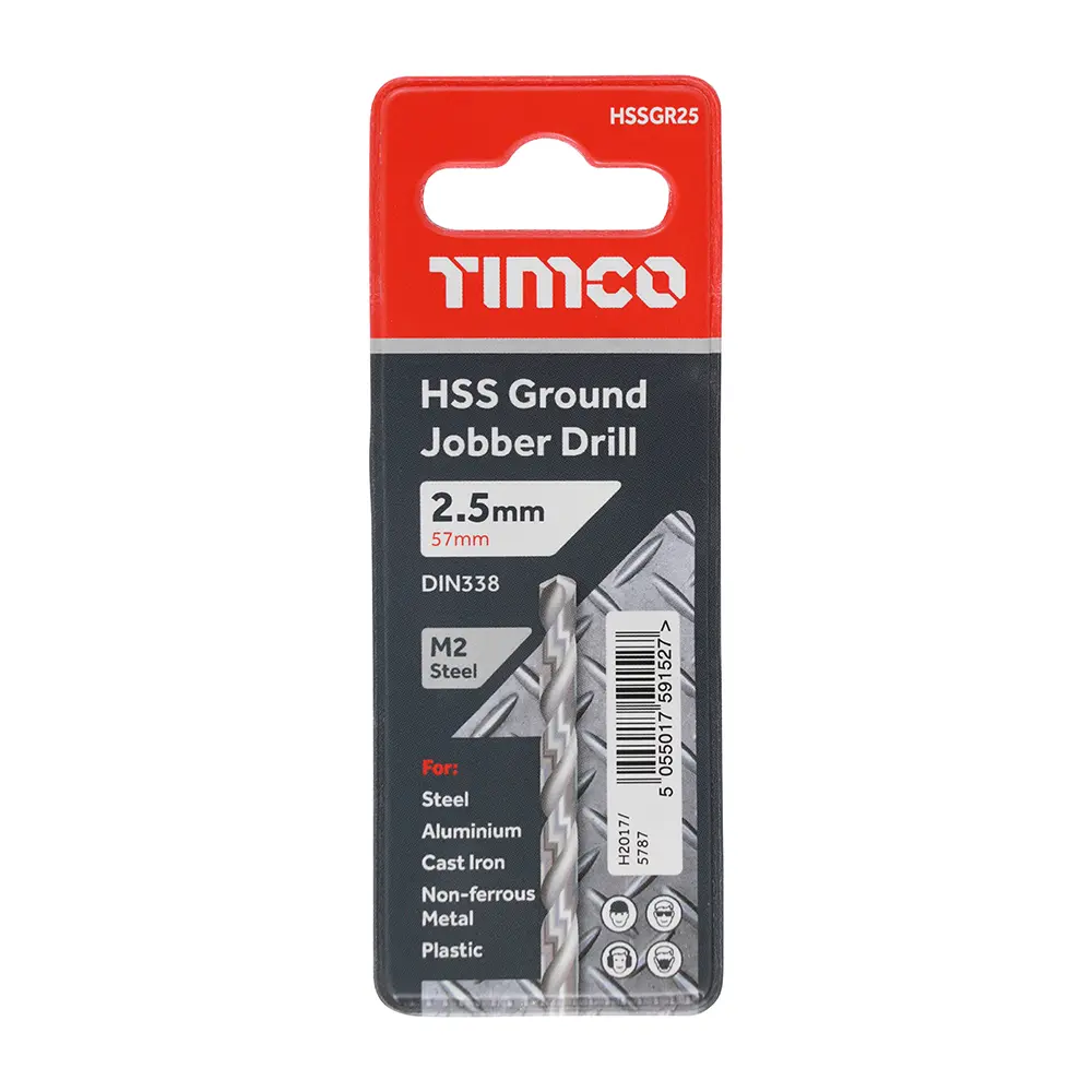 2.5 x 57mm Ground Jobber Drill Bits - HSS M2 - Wallet of 1