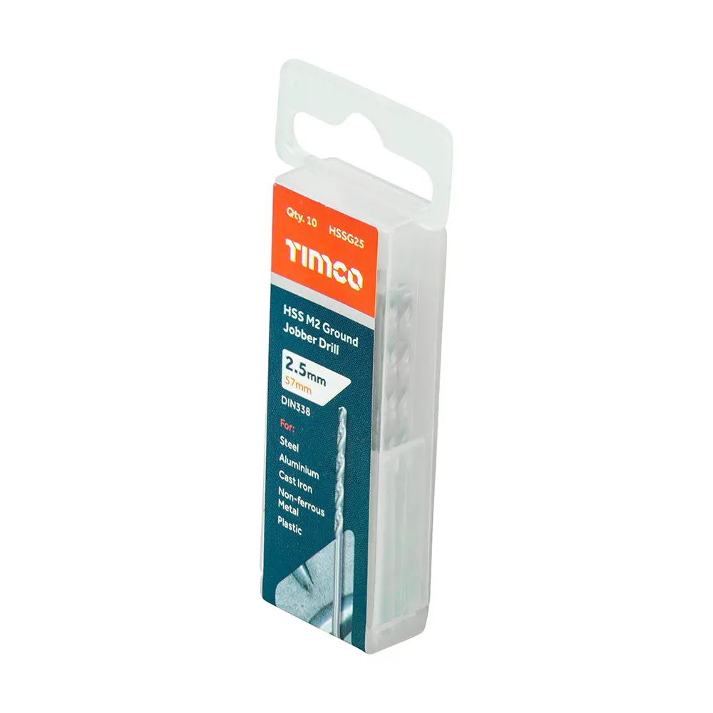 2.5 x 57mm Ground Jobber Drill Bits - HSS M2 - Pack of 10