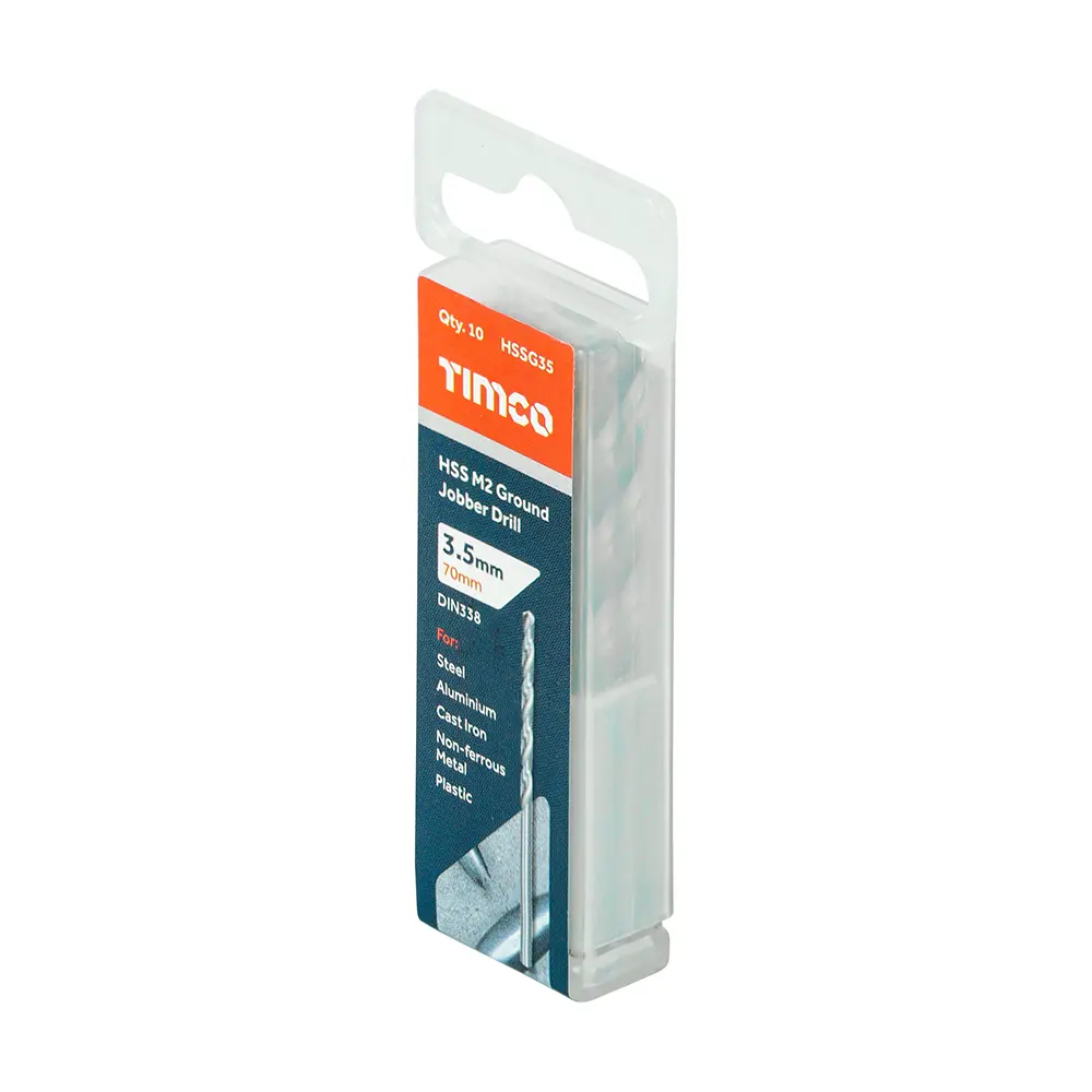 3.5 x 70mm Ground Jobber Drill Bits - HSS M2 - Pack of 10
