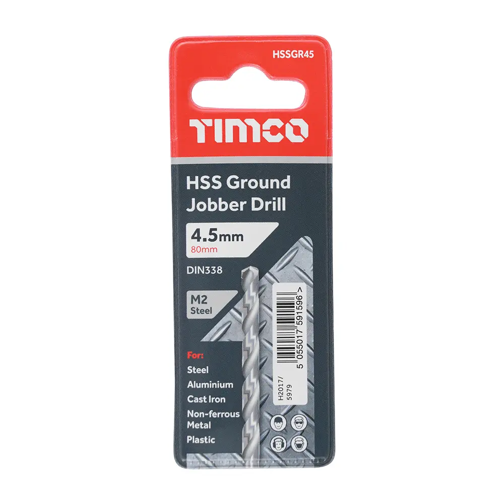 4.5 x 80mm Ground Jobber Drill Bits - HSS M2 - Wallet of 1