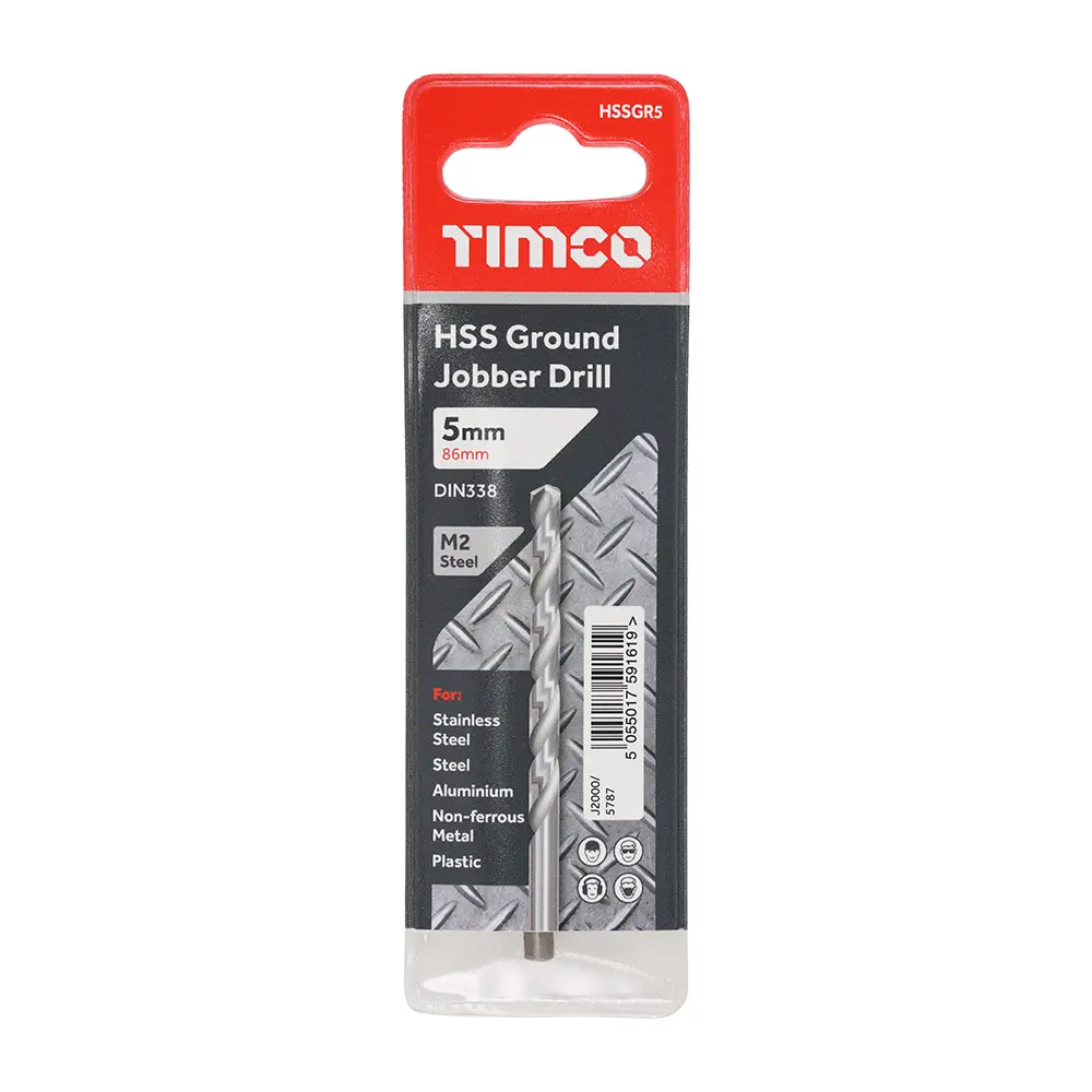 5.0 x 86mm Ground Jobber Drill Bits - HSS M2 - Wallet of 1