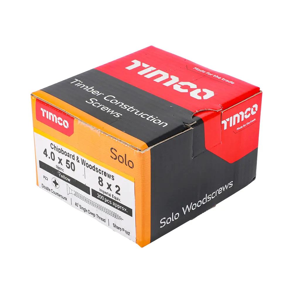 Solo Chipboard & Woodscrews - Double Countersunk - 4.0 x 50mm - Box of 200