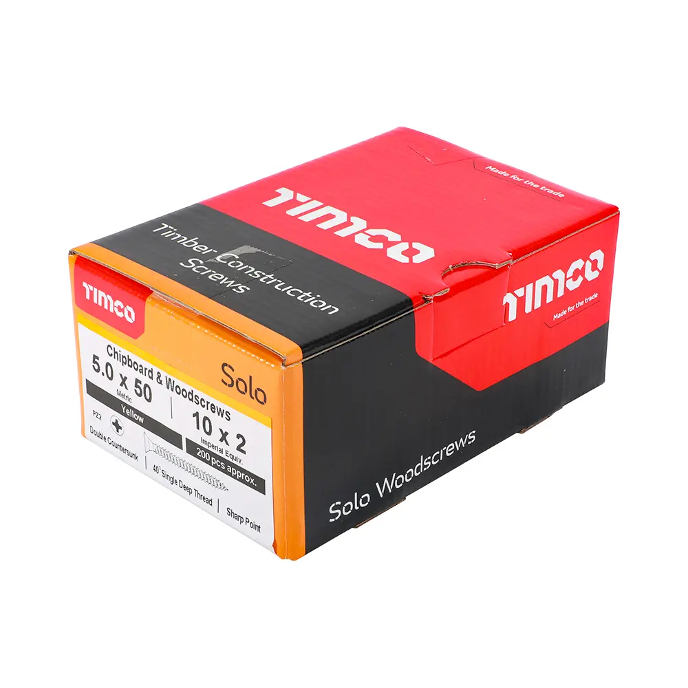 Solo Chipboard & Woodscrews - Double Countersunk - 5.0 x 50mm - Box of 200