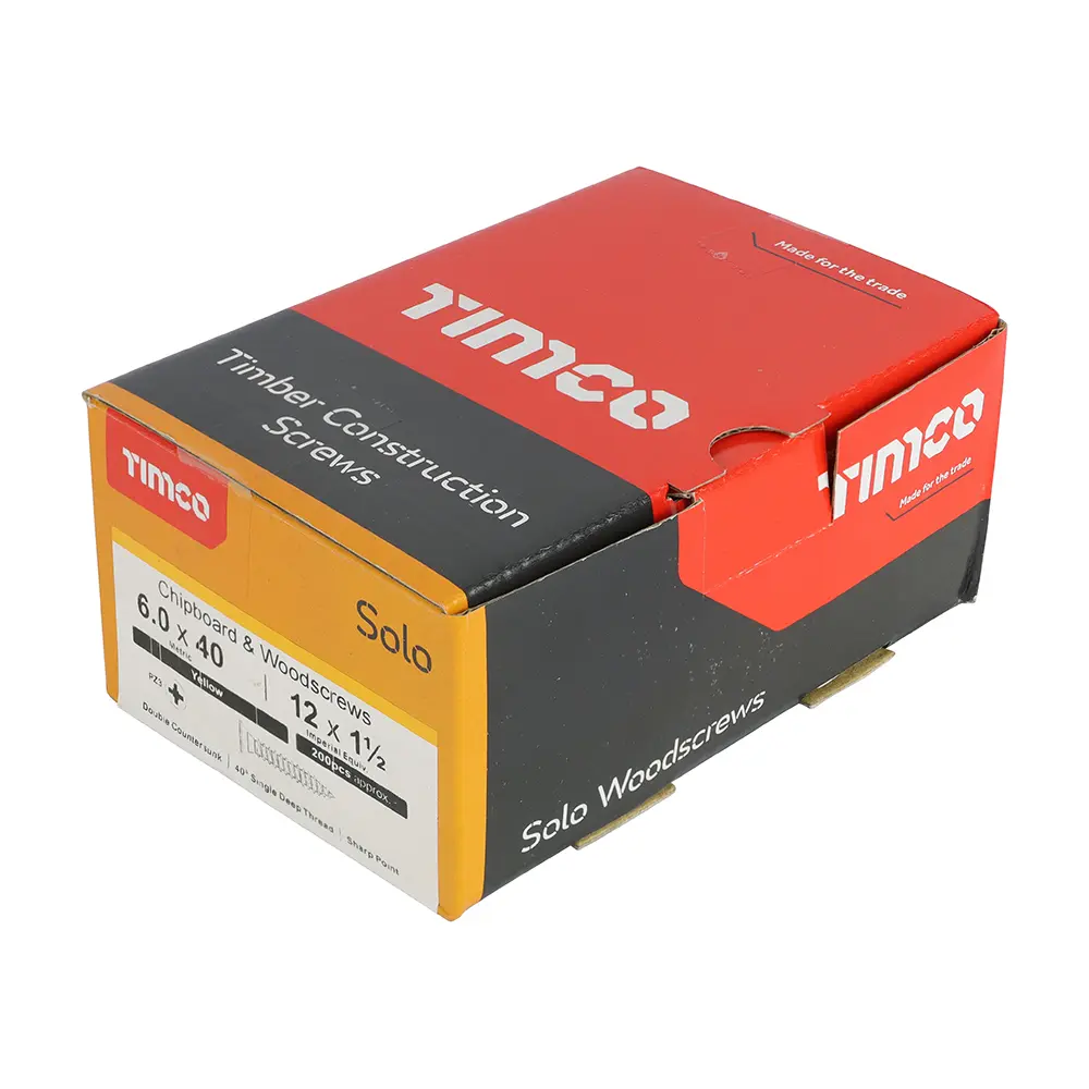 Solo Chipboard & Woodscrews - Double Countersunk - 6.0 x 40mm - Box of 200