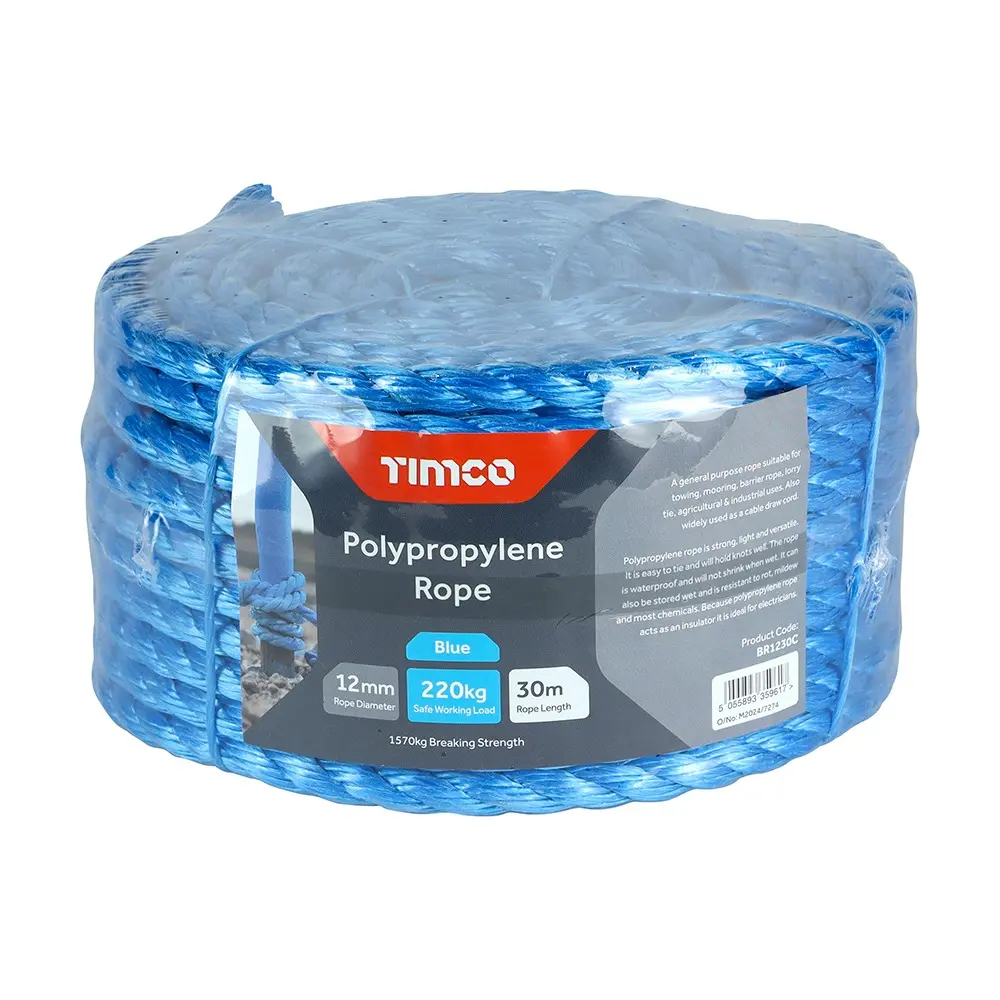 Polypropylene Rope - 12mm x 30m - Coil, Blue