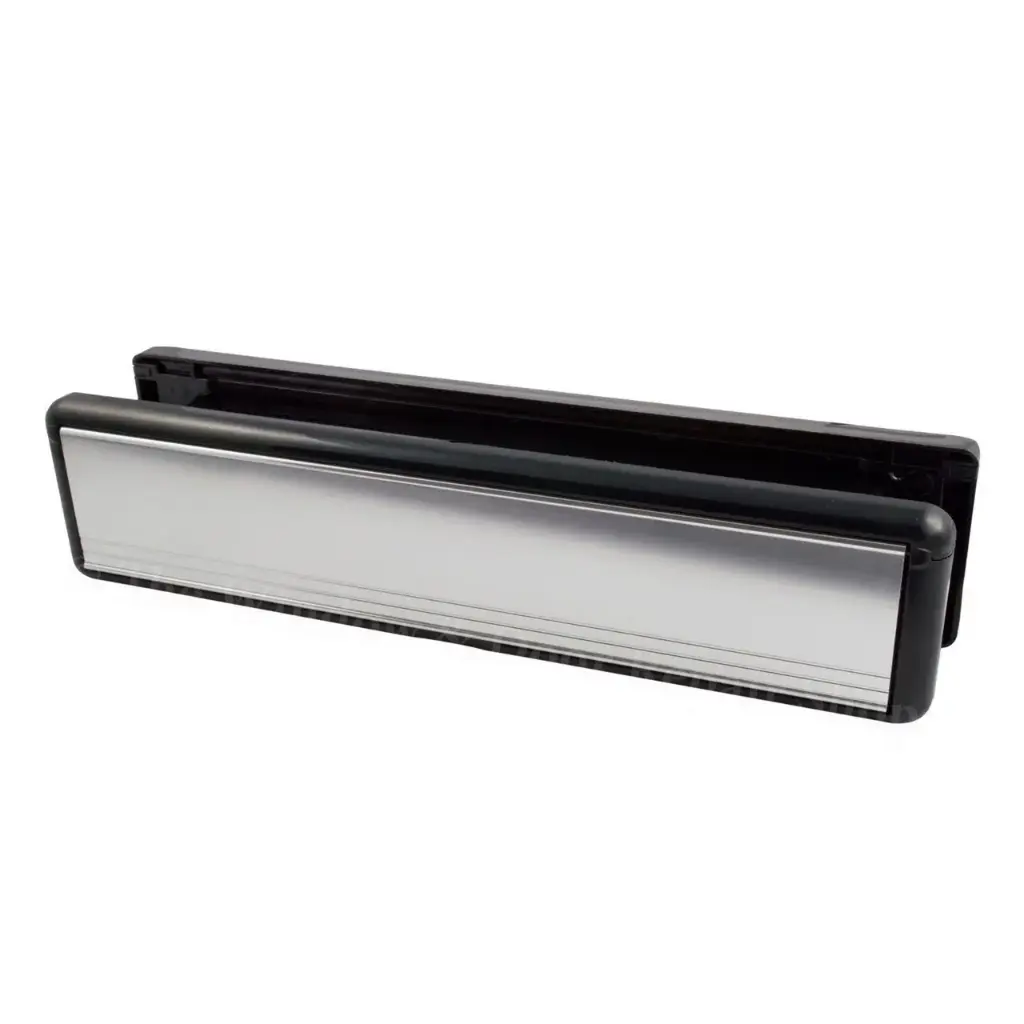 YALE Welseal 12" Letterbox - Polished Silver with Black Frame, 40mm - 80mm