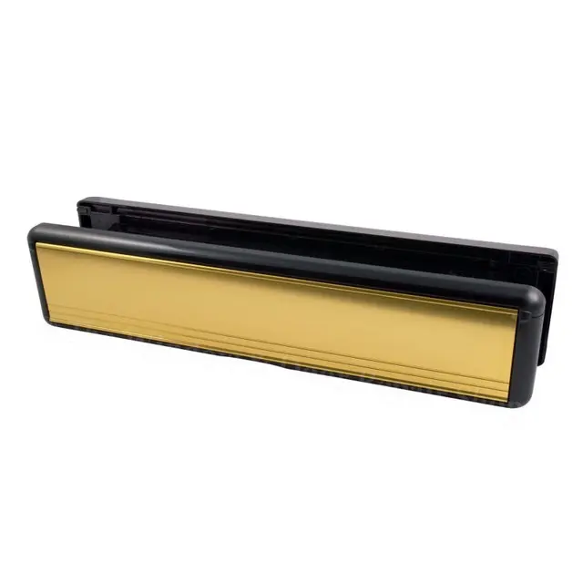 YALE Welseal 12" Letterbox - Polished Gold with Black Frame, 40mm - 80mm