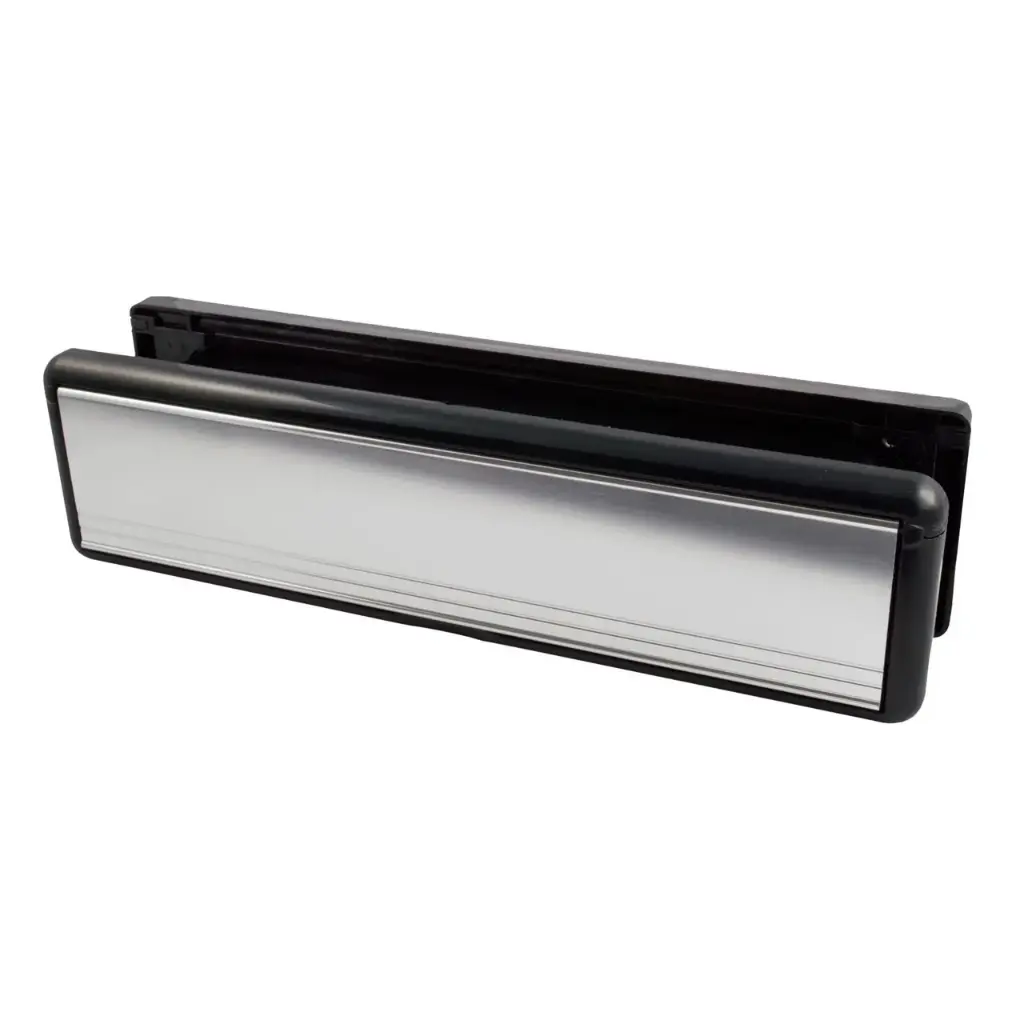 YALE Welseal 10" Letterbox - Polished Silver with Black Frame, 40mm - 80mm