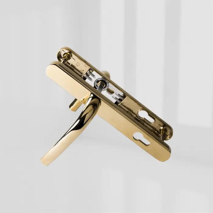 greenteQ ALPHA Lever/Lever Door Handle - PVD Gold - Short Backplate - Sprung, 92mm Centres
