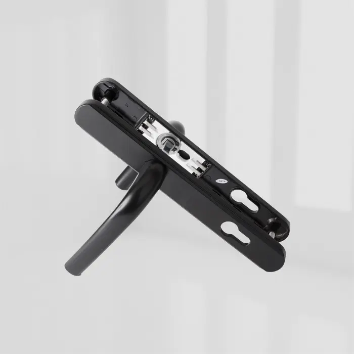 greenteQ ALPHA Lever/Lever Door Handle - Black - Long Backplate - Sprung, 92mm Centres