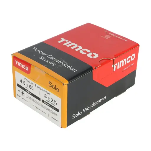 [TIM-40060SOLOC] Solo Chipboard & Woodscrews - Double Countersunk - 4.0 x 60mm - Box of 200