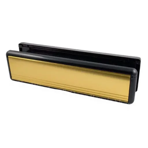[2WBX0007A] YALE Welseal 10" Letterbox - Polished Gold with Black Frame, 40mm - 80mm