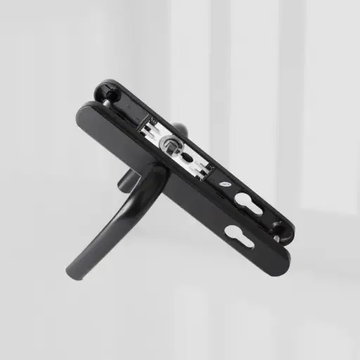 [2QHB0004] greenteQ ALPHA Lever/Lever Door Handle - Black - Short Backplate - Unsprung, 92mm Centres